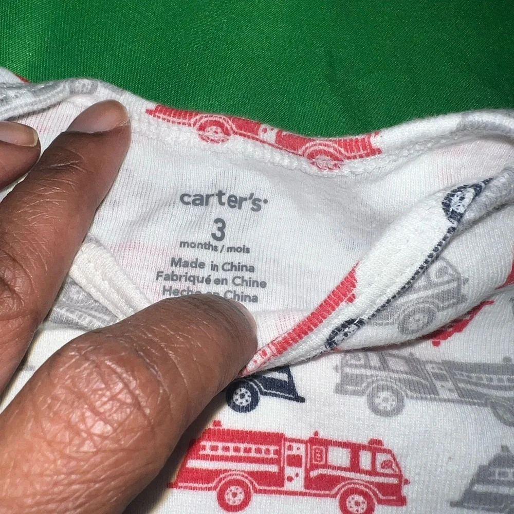 Carter's White and Red Fire Truck Bodysuit and Gray Sweat Pants Outfit size 3M